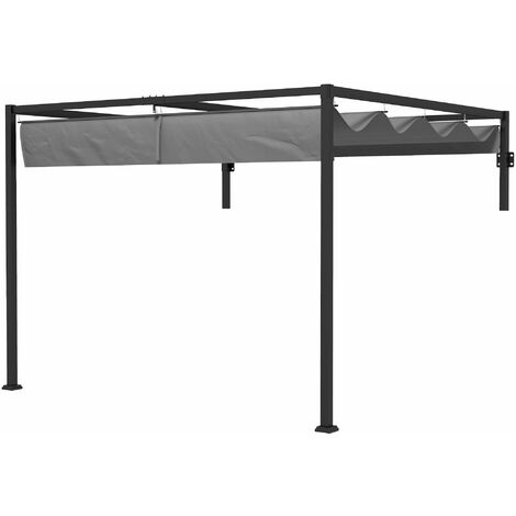 Pergola Gazebo  con Tettuccio Retrattile e Fori di Drenaggio 3x4m in Acciaio e Poliestere Grigio