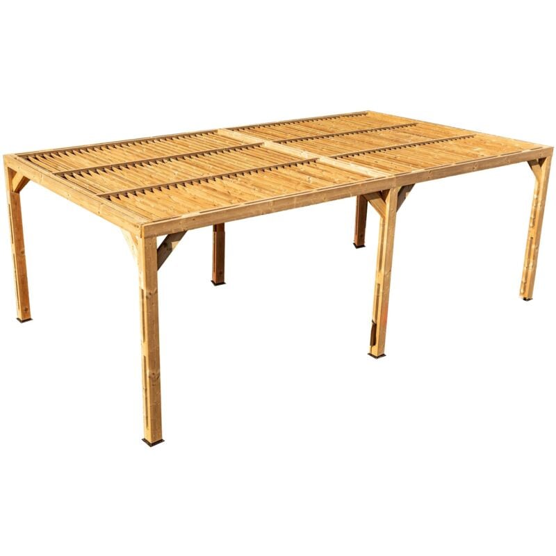 Habrita - Pergola Thermauvent - Bois thermochauffé - Ventelles mobiles sur le toit - 3,41 x 6,14 m