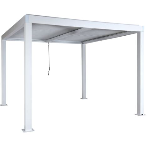 Pergola HHG-254, Gartenpavillon Lamellen-Pavillon, 11cm-Aluminium-Gestell, Regenrinne sturmfest, 3x3m weiß