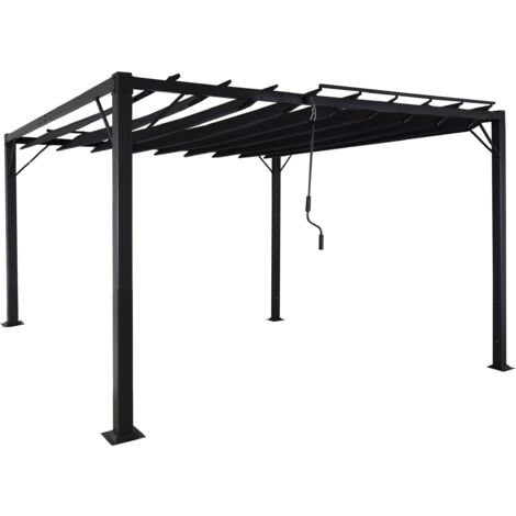 Pergola HHG-768, Garten Lamellen-Pavillon Terrassenüberdachung, 8cm-Alu-Gestell Stoff/Textil, 3x3m anthrazit