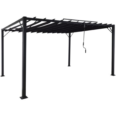 Pergola HHG-770, Garten Lamellen-Pavillon Terrassenüberdachung, 8cm-Alu-Gestell Stoff/Textil, 3x4m anthrazit