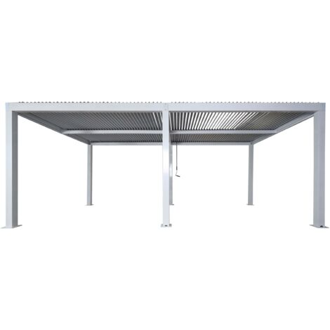 Pergola HHG-911, Gartenpavillon Lamellen-Pavillon, 11cm-Aluminium-Gestell, Regenrinne sturmfest, 3x6m weiß