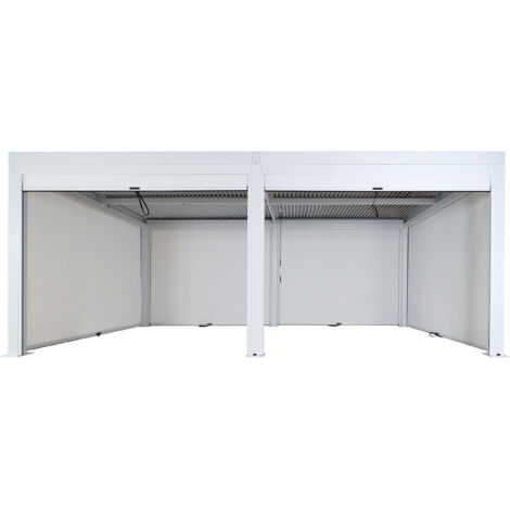 Pergola HHG-927 mit 6x Seitenwand, Gartenpavillon Lamellen-Pavillon Rollo, 11cm-Alu-Gestell, sturmfest 3x6m weiß