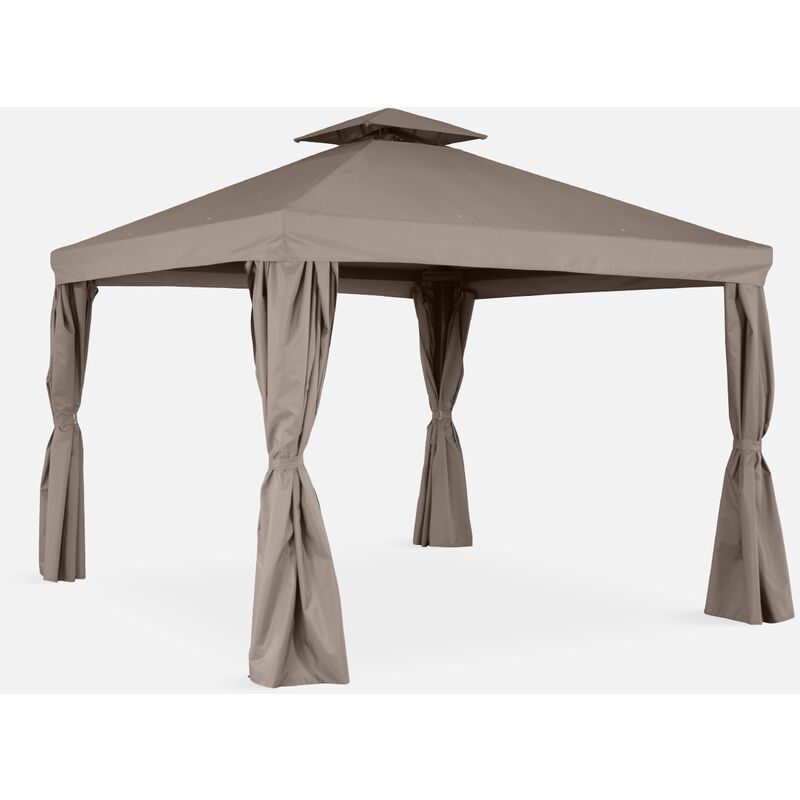 Alice's Garden - Pergola, colore: alluminio - modello: Divodorum, dimensioni: 3x3m - Telo di colore: Talpa - Pergolato con tende, struttura in