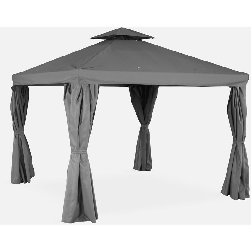 Alice's Garden - Pergola, colore: alluminio - modello: Divodorum, dimensioni: 3x3m - Telo di colore: Grigio - Pergolato con tende, struttura in