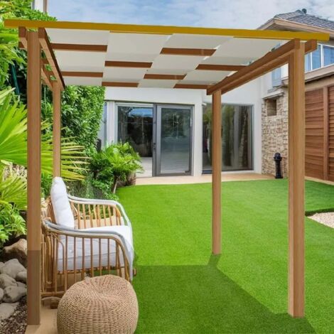 Pergola in Legno con Copertura Removibile, 240x240 cm, in Massello Impregnato
