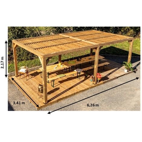 Pergola in Legno Trattato Alta Temperatura con Veneziane Mobili sul Tetto 341x618xh217