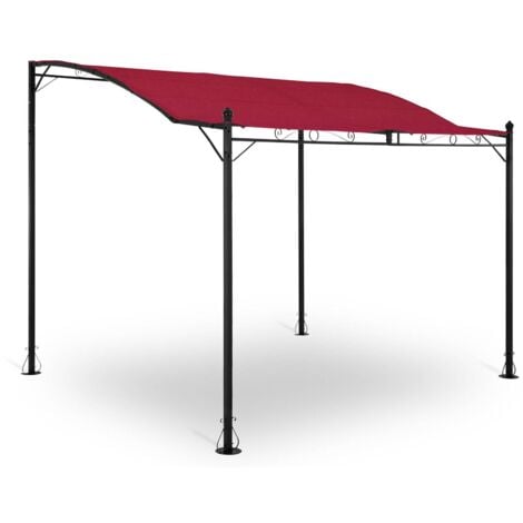 Pergola Inclinée De Jardin Store Terrasse En Kit Tonnelle Uniprodo Toile 180g/m2 Rouge vin