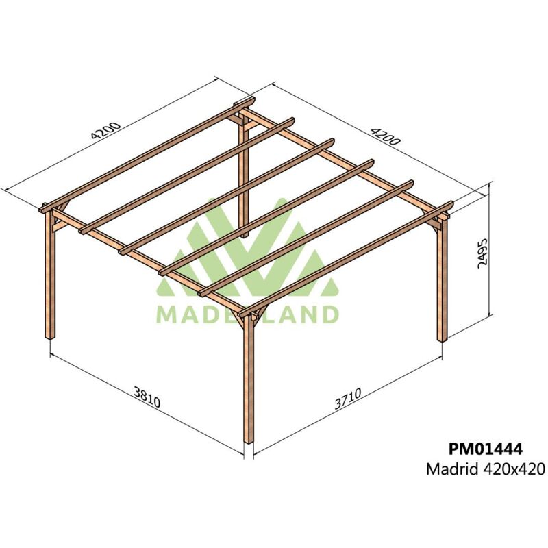 Pergola en bois massif Madrid 420 x 420 cm