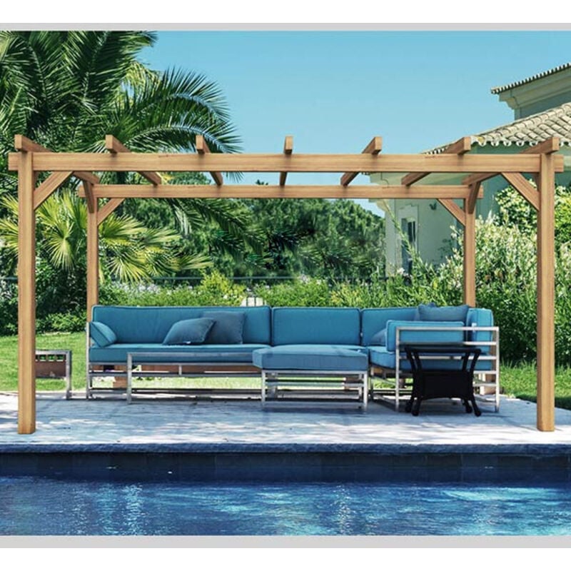Pergola autoportée bois - Valencia, Dimensions 400 x 400 cm, Ancrage Support de plaque surélevé