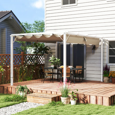 Pergola jardin extérieur en aluminium 3 x 4 m avec toit rétractable, abri soleil UPF30+, pour terrasse, patio, blanc