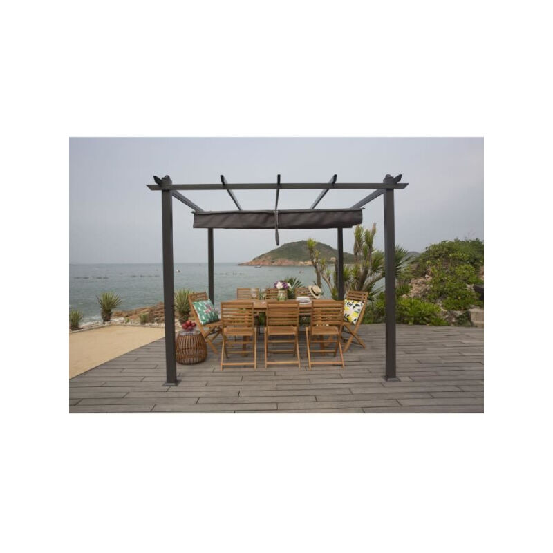Pergola KIBA avec toit déroulant - Gris - 3 x 3 m