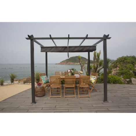 Pergola KIBA avec toit déroulant - Gris - 3 x 3 m