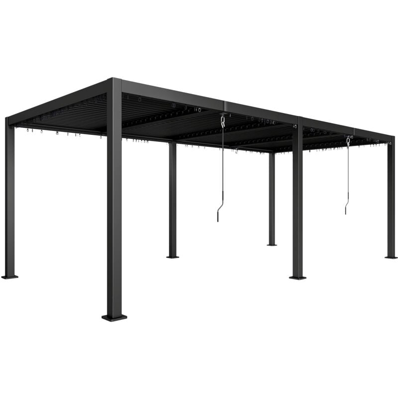 Pergola lames orientables 2 zones grande taille dim. 5,95 x 3 x 2,25 m alu. acier époxy anthracite