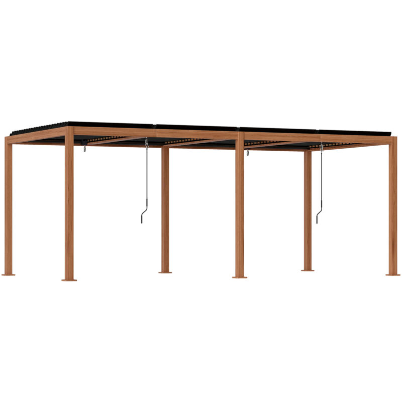 Pergola lames orientables grande taille dim. 5,95L x 3l x 2,25H m alu. anthracite acier époxy effet bois