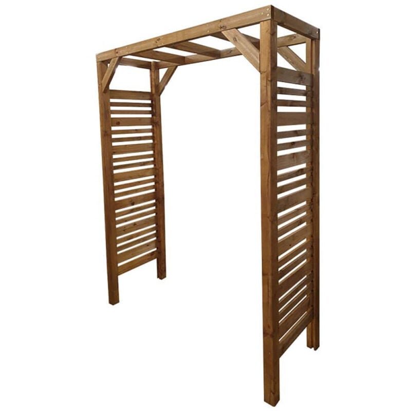 Jardipolys - Pergola teintée brun en bois lign z