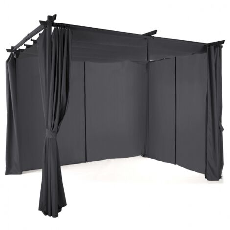 Pergola Limited Edition einziehbares Dach 3x3 M und 4 Vorhänge anthrazitgrau