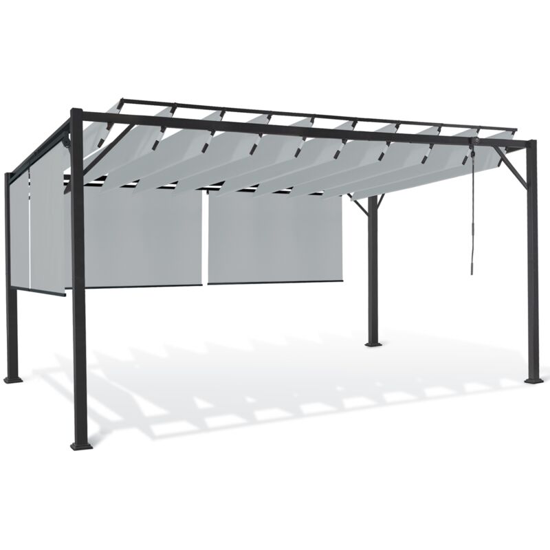 Idmarket - Pergola édition luxe lames orientables 3x4 m et 4 stores gris clair