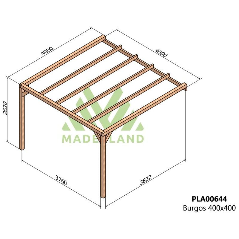 

Pérgola de Madera Laminada Adosada - BURGOS - 400 x 400 cm -