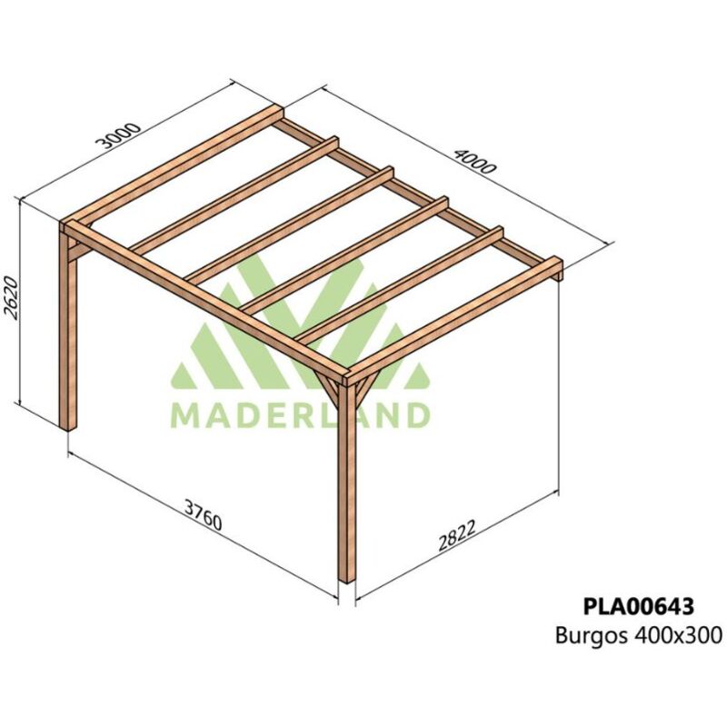

Pérgola de Madera Laminada Adosada - BURGOS - 400 x 300 cm -
