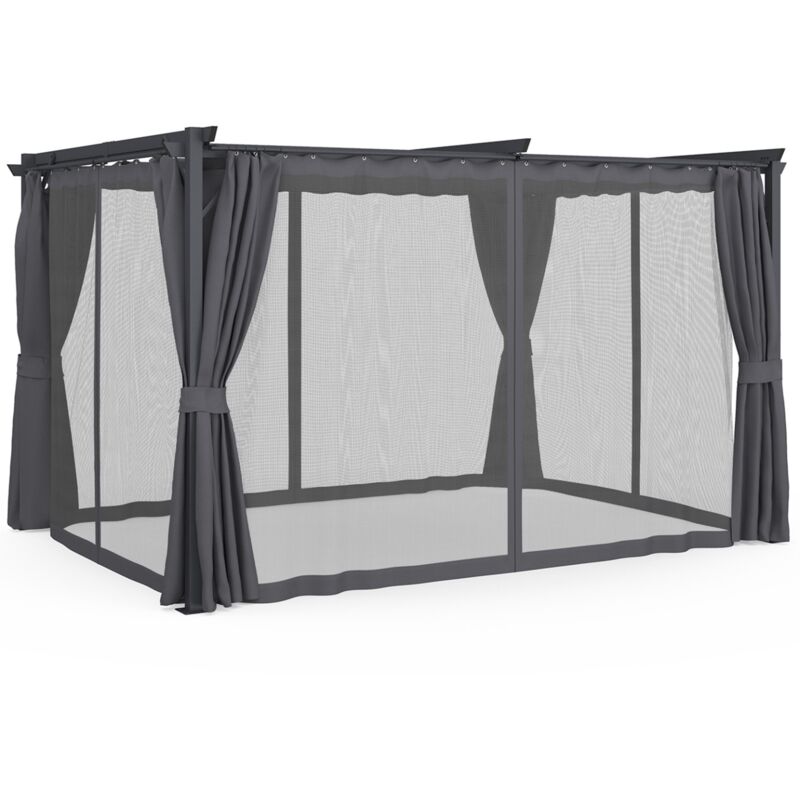 Pergola moustiquaire toit rétractable 3x4M et 4 rideaux gris