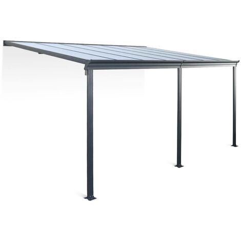 Pergola murale 3x4 m en aluminium et polycarbonate avec gouttière, adossée, Avenio