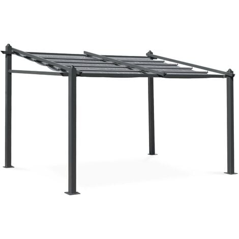 Pergola murale en aluminium - Murum 3x4m - Toile grise - Tonnelle idéale pour votre terrasse. toit retractable. toile coulissante. structure aluminium