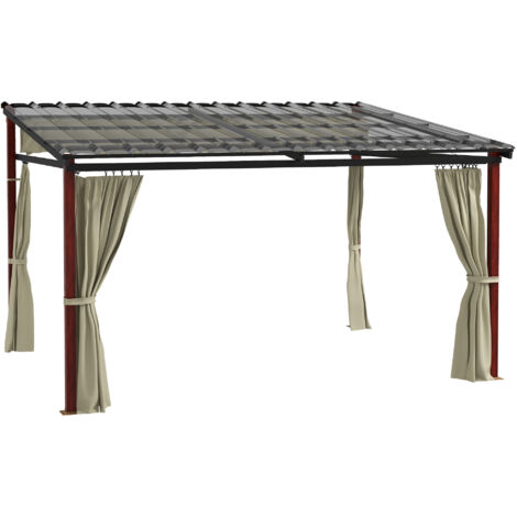 Pergola Outsunny 3,5 x 3 m, pavillon avec parois latérales, coupe-vent, hauteur réglable, toit rétractable, beige, pour jardin et terrasse