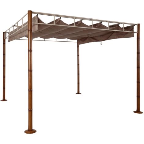 Pérgola pabellón de jardín toldo para terraza estable 7 cm estructura metálica 3 x 3 m aspecto bambú marrón topo 040008121