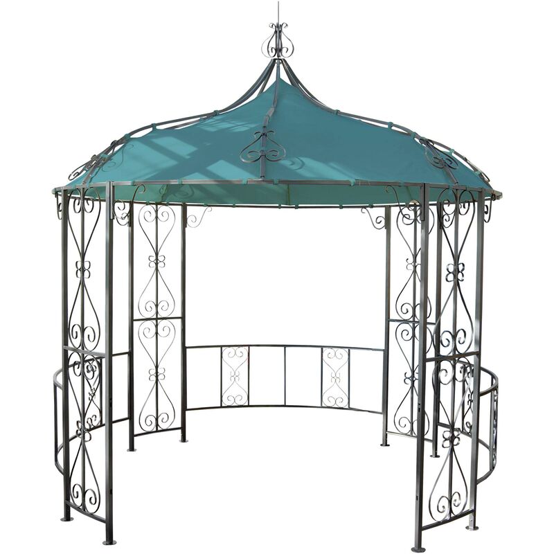 Décoshop26 - Pergola pavillon arche de jardin rond tonnelle chapiteau tente de réception cadre en acier robuste ø 3m turquoise
