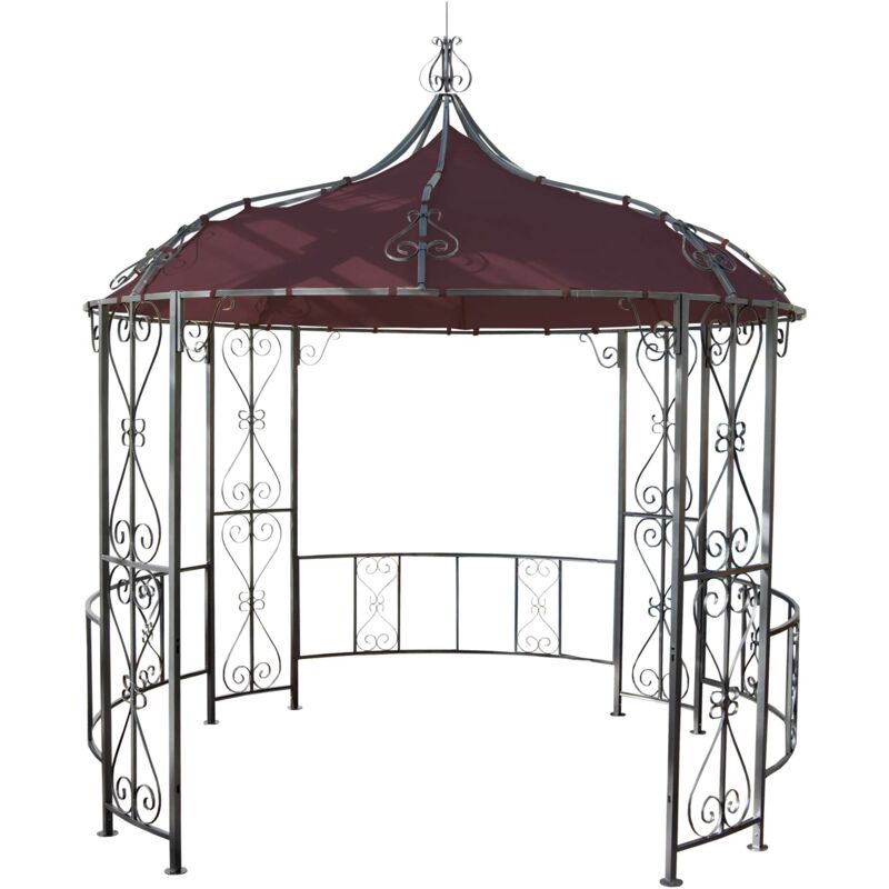 Décoshop26 - Pergola pavillon arche de jardin rond tonnelle chapiteau tente de réception cadre en acier robuste ø 3m brun rouge 040004058