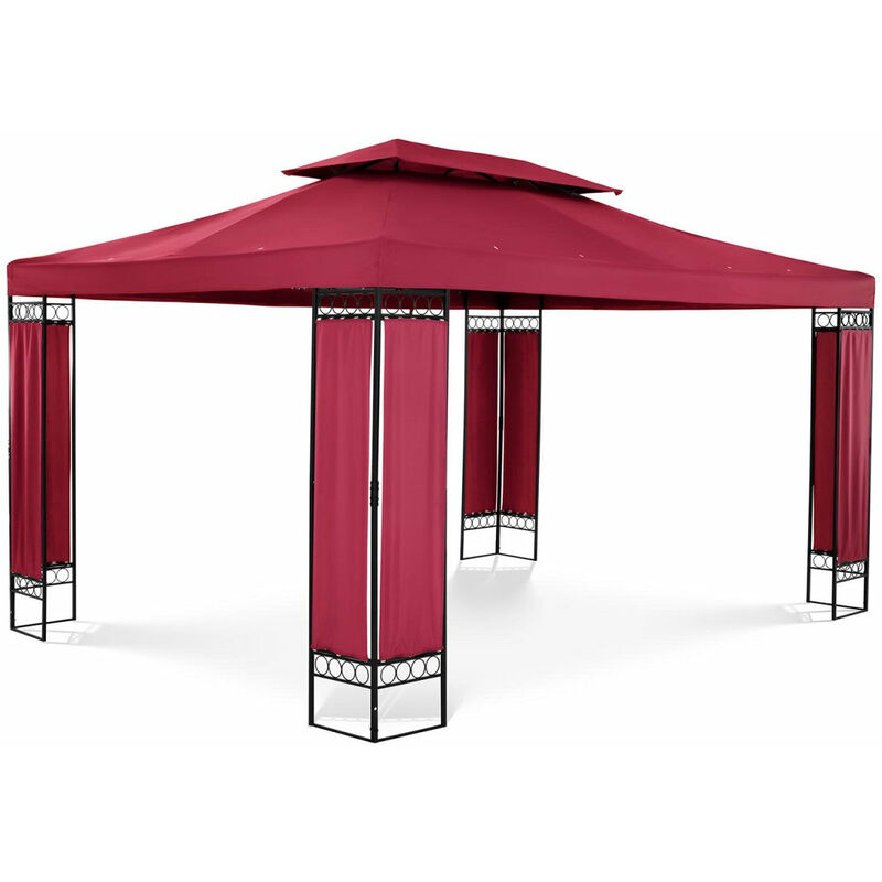 Pergola pavillon barnum tonnelle tente abri gazebo de jardin terrasse beige rouge - 3 x 4 m - 160 g/m²