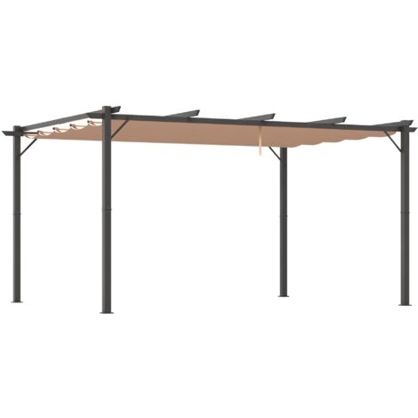 Pergola Pavillon mit einstellbarem Stoffdach 3 x 4 m Terrassen-Vordach Aluminium Sonnenschutz Überdachung Terrasse Garten Grau+Braun