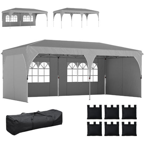 Pergola pliable 3x6 m avec parois latérales et hauteur ajustable, protection UV 50+, gris clair