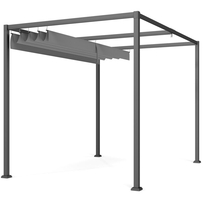 Pergola rétractable Outsunny 2,98L x 2,13l x 2,22H m - Structure métal époxy anticorrosion - Toile polyester haute densité 180 g/m² incluse - Gris
