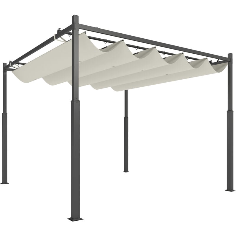 Outsunny - Pergola rétractable 3 x 3 m acier époxy noir polyester haute densité 180 g/m² UPF30+ crème