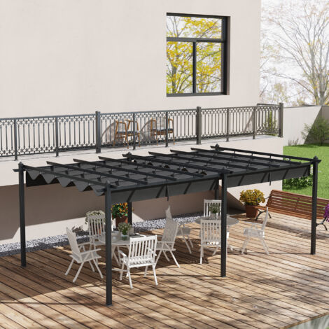 Pergola rétractable 3.5 x 6 m pergola pour terrasse structure en aluminium + toile polyester - gris foncé