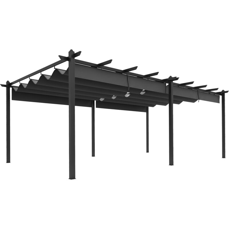 Pergola rétractable dim. 5,97L x 3,58l x 2,23H m structure robuste alu toile polyester haute densité 180 g/m² incluse gris