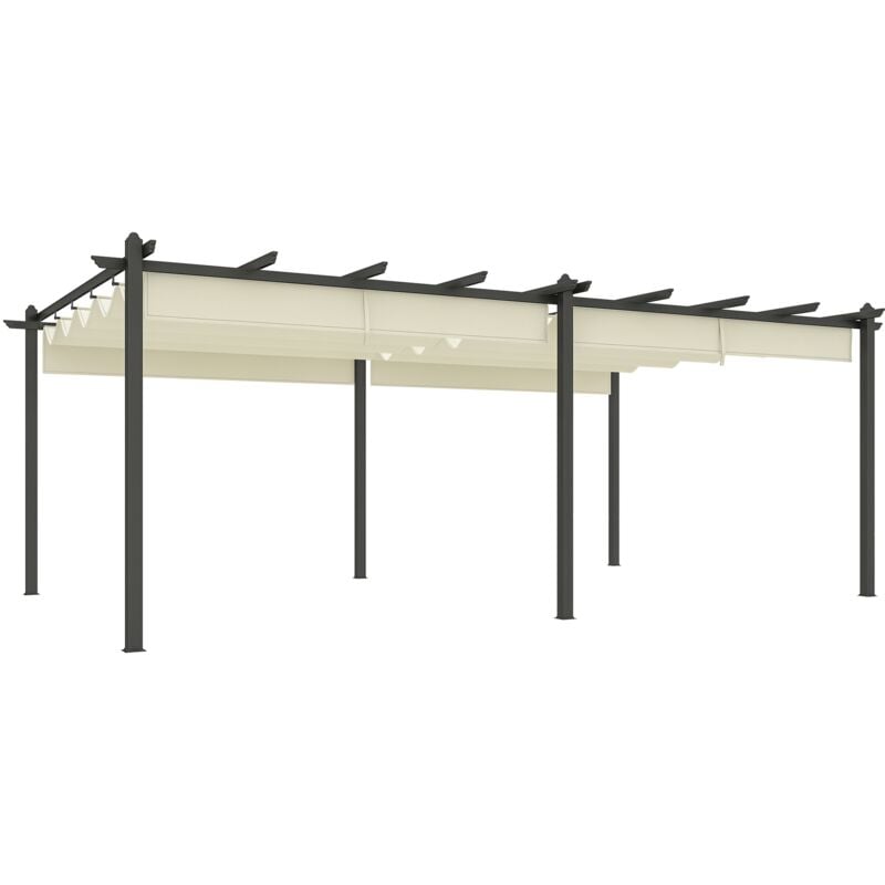 Pergola rétractable dim. 5,97L x 3,58l x 2,23H m structure robuste alu toile polyester haute densité 180 g/m² incluse beige clair