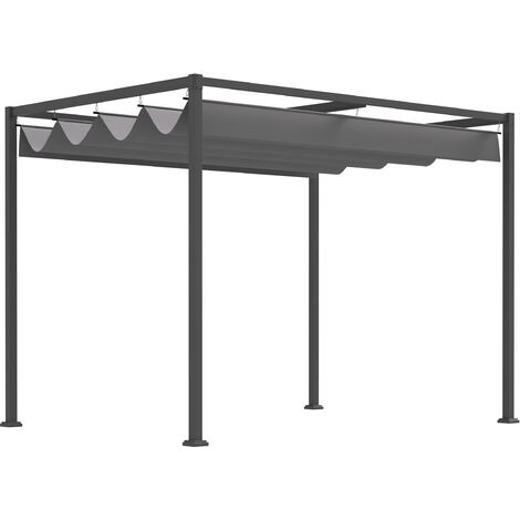 Pergola rétractable OUTSUNNY - 2,98L x 2,13l x 2,22H m - Structure métal époxy anticorrosion - Toile polyester haute densité 180 g/m² incluse - Gris