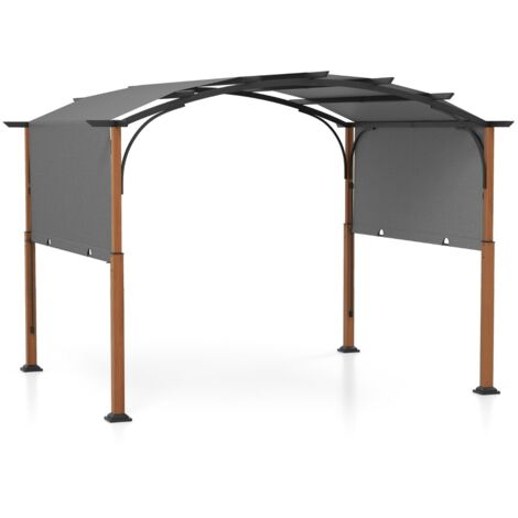 Pergola retrattile da esterno 300x360cm, Pergola metallica con telaio curvo e tettuccio retrattile Grigio