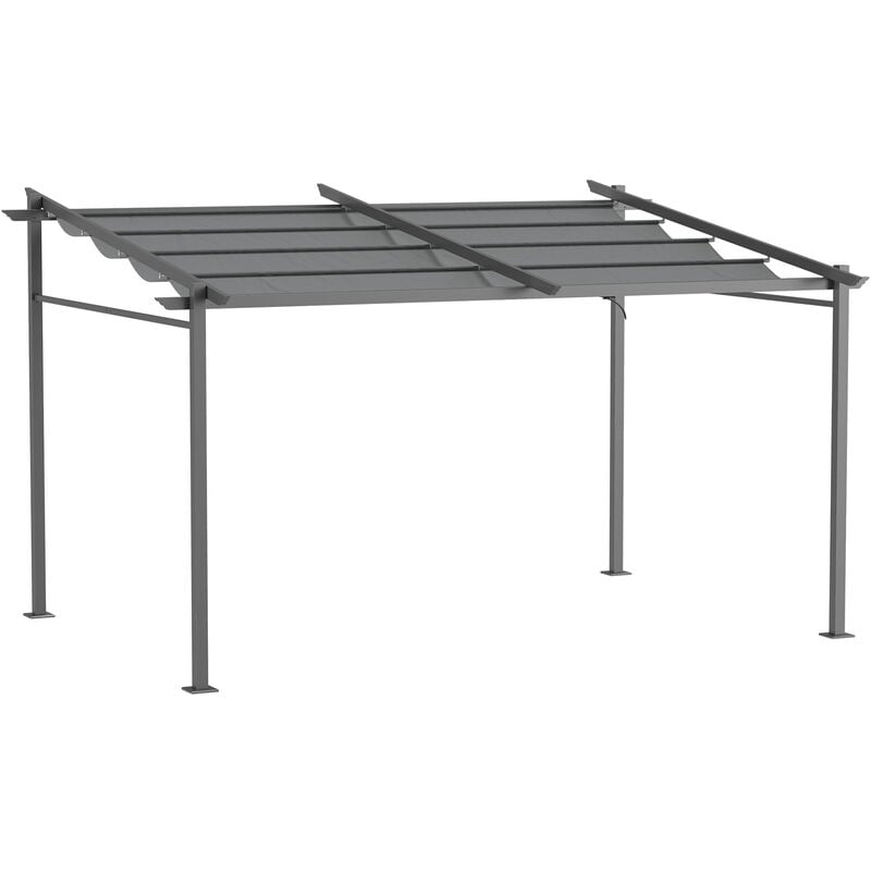 Outsunny - Pergola avec toile coulissante rétractable 4 x 3 m structure métal époxy anticorrosion toile Polyester Haute densité 180 g/m² Incluse Gris