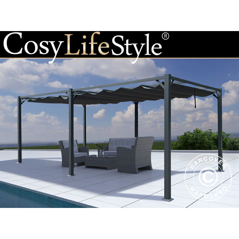 Pergola Santa Cruz, 4x8m, Gris Foncé