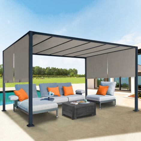 Pergola scorrevole 2 sezioni 3x4 M gazebo da giardino tessuto tortora