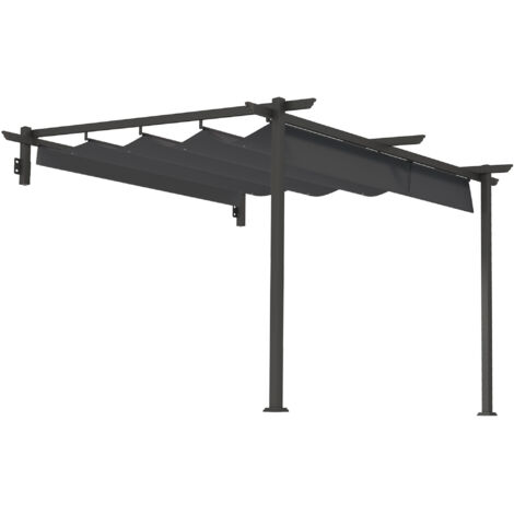 Pergola sur terrasse 3 x 3 m, structure aluminium, installation murale, toit réglable. Protection solaire. Gris foncé.