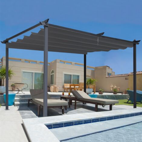 Pérgola techo retráctil 4 patas 3x4 M cenador gris antracita