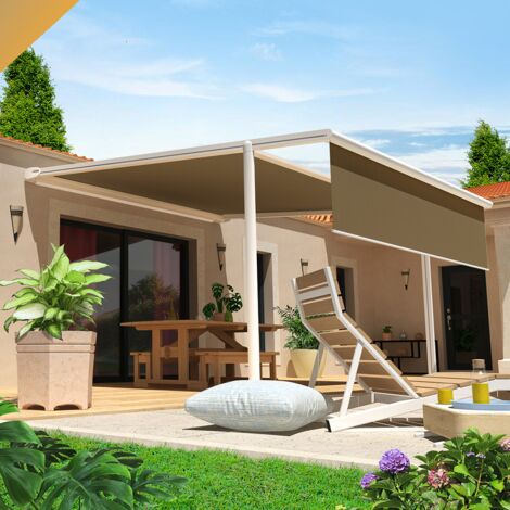 Pergola Tela PYRITE 4,00x3,00 M Motorizzata a Telecomando + Manovra di Emergenza + Cofano LED + Mantovana (Bianco satinato RAL9010 - Grigio talpa 250gr/m²)