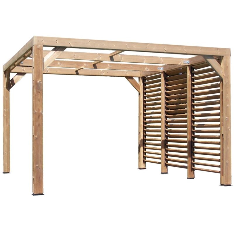 Habrita - Pergola Thermauvent - Bois thermochauffé - Ventelles mobiles sur 1 paroi - 3,41 x 3,13 m