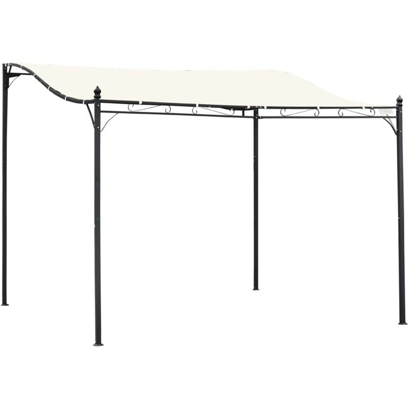 Outsunny - Pergola tonnelle de jardin auvent 2,97 x 2,97 m adossable métal noir polyester anti-UV beige