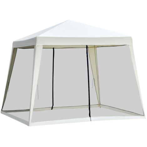 Pergola tonnelle jardin 300x300x245 cm métal blanc crème, résistant intempéries avec moustiquaire, tente réception